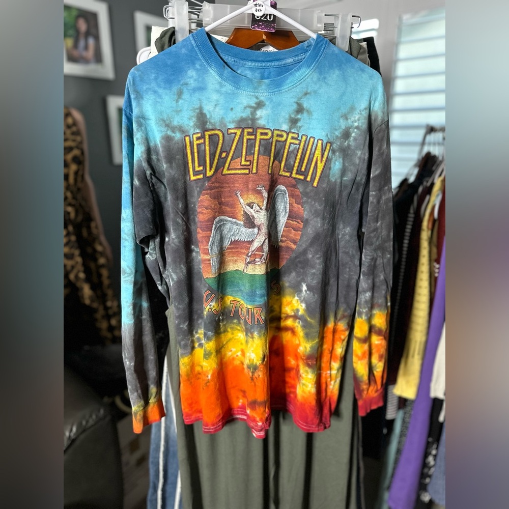 #261 Unisex Led Zeppelin Tie-Dye Long Sleeve Shirt, multicolored, Size M.